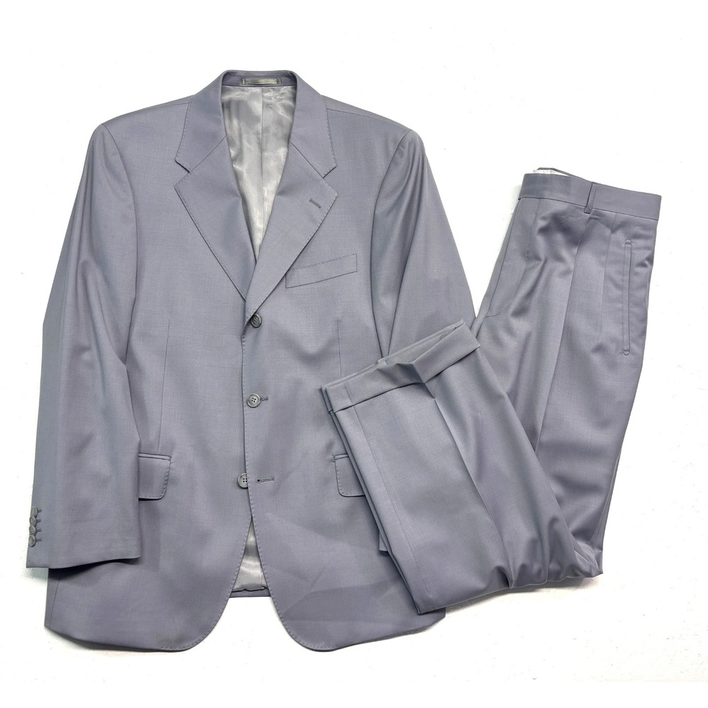 vtg Studio Milano Italy 40S 34x29 Gray 2pc Pant Suit 100% Wool Pleated Cuffed